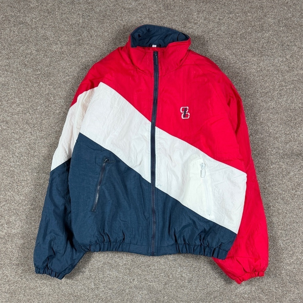 Vintage Nylon Colorblock Puffer Bomber‎ Jacket Men’s XL Y2K Retro Athletic Wear